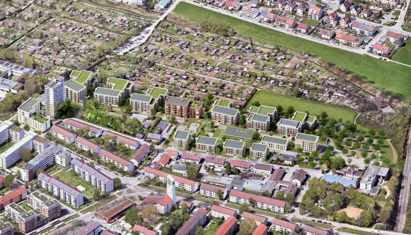 Visualisierung: Luftaufnahme des Quartiers in der Böckinger Straße Stuttgart