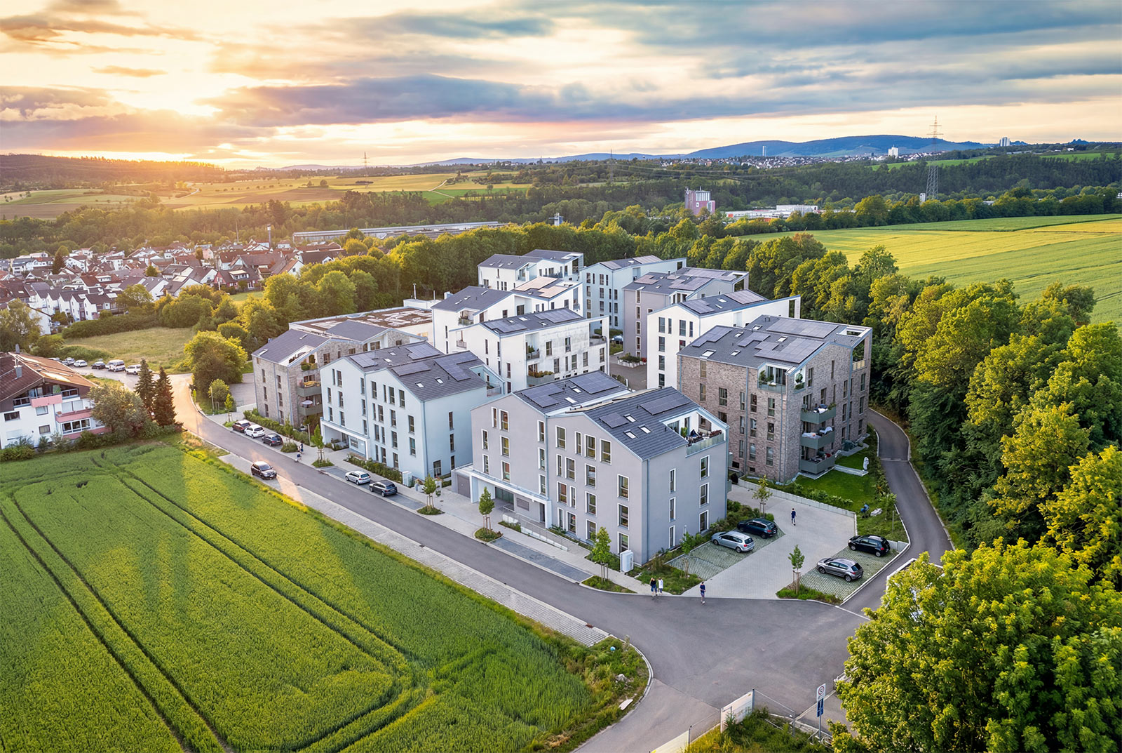 Luftaufnahme des Naubaus freiraum in Remseck-Aldingen