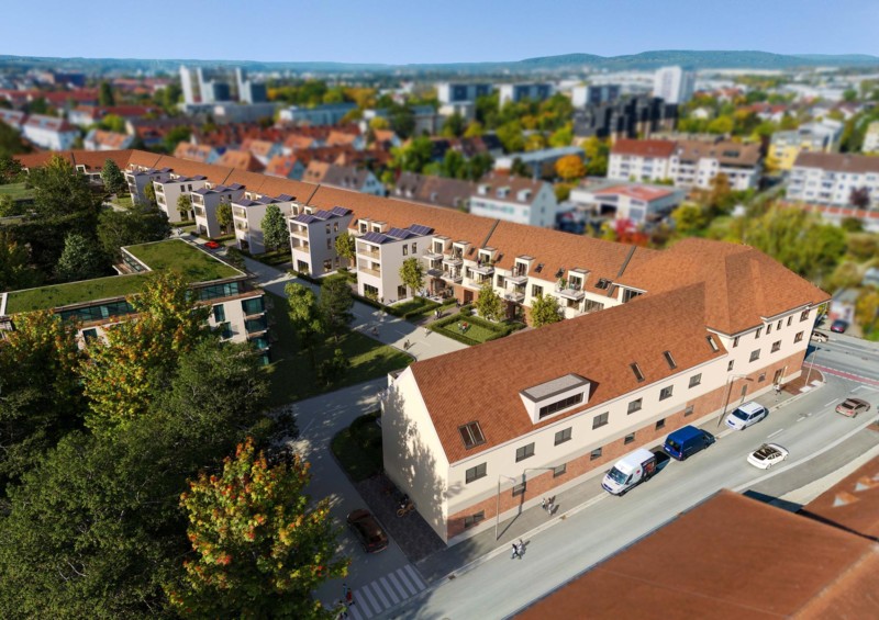 Fertige Wohnhäuser auf dem Areal der Lagarde-Kaserne in Bamberg, für die die IBB den Rohbau erstellt hat.