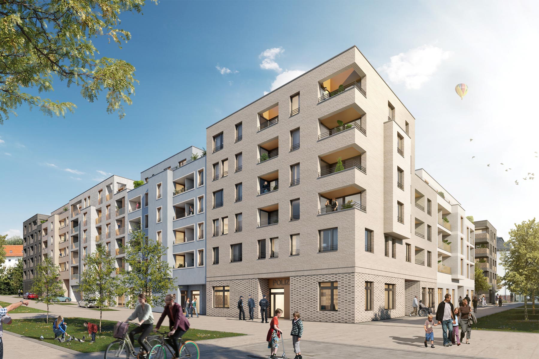 Visualisierung des Weinberg Carré im Stadtteil "Am Weinberg" in Ulm: Blockbebauung mit Klimker-Fassade.